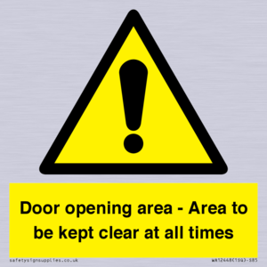 Door opening area - Area to be kept clear at all times